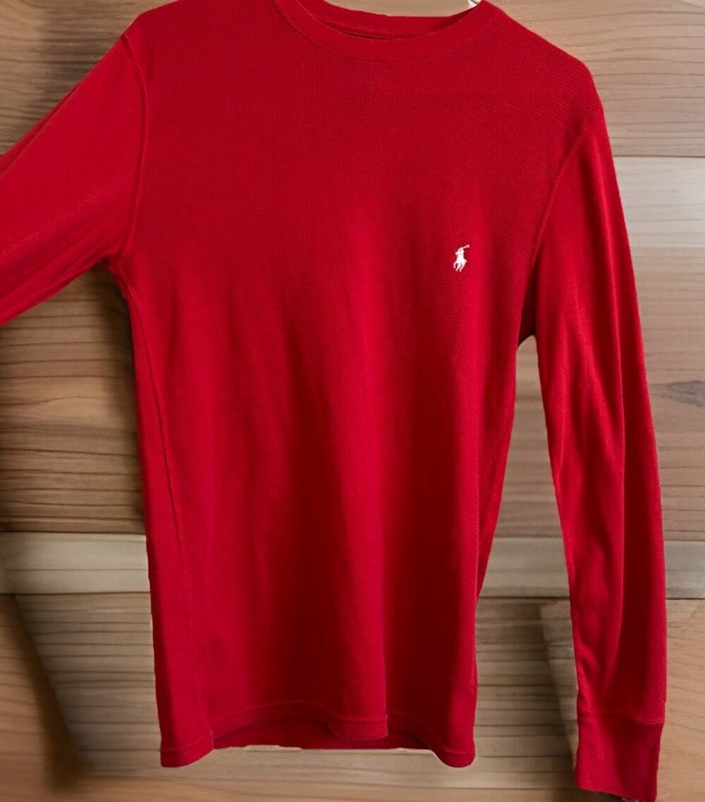 Polo Ralph Lauren Men Shirt Red Long Sleeve Waffle Knit Lightweight Gorpcore S